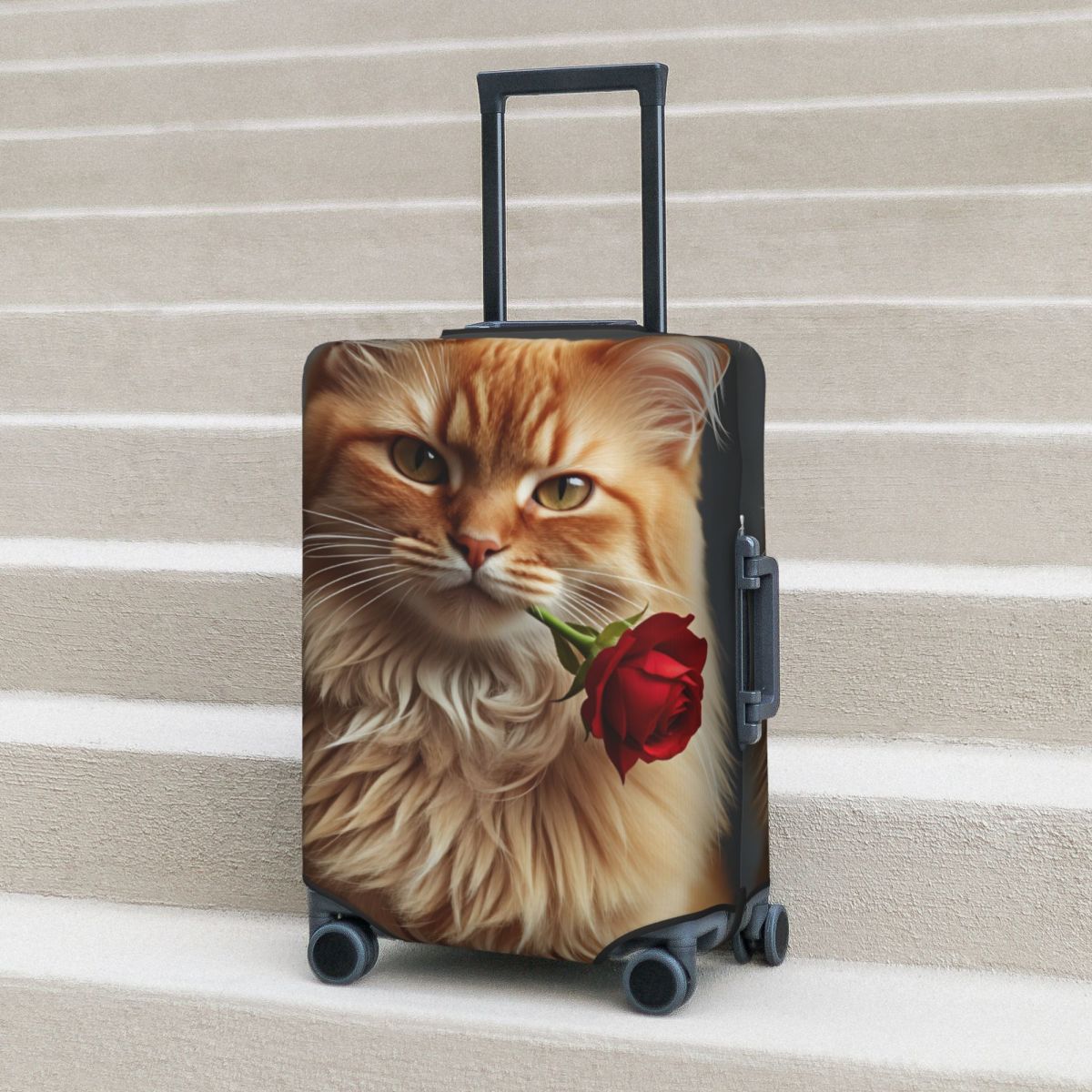 Travel Accessories Long Flight - 귀엽고 우아한 긴털 고양이와 장미 무늬